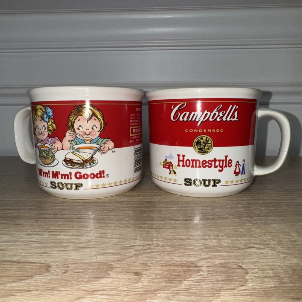 Vintage Set Of 2 1989 Campbell's Soup Cup Mugs M'm! Good! Westwood Korea 14oz‎